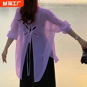 后背镂空系带休闲简约上衣韩版时尚设计高级感百搭气质长袖衬衫女