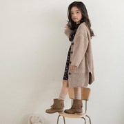 韩版女童毛衣外套开衫，加厚粗线儿童装，2019秋冬季中长款时尚潮