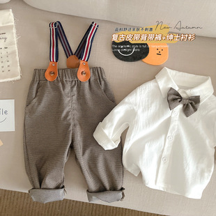 婴幼儿套装2024英伦风，生日领结衬衫裤子，两件套男宝宝周岁绅士礼服