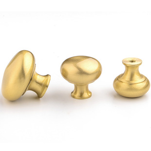 纯铜抽屉衣橱柜子门把手古铜新中式金色单孔蘑菇简欧圆形黄铜