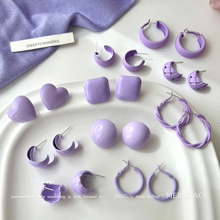 夏天香芋紫色几何形高级ins耳环设计感喷漆桃心麻花c圈925耳饰品
