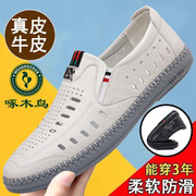 啄木鸟男鞋新款真皮夏季透气镂空洞洞鞋凉鞋防滑软底休闲皮鞋男款