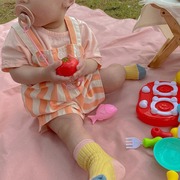BBABBA婴童韩版糖果色夏季男女宝宝可爱条纹T恤背带短裤婴幼儿