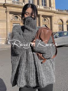 Rouje Paris法式慵懒风高领长袖毛衣女秋冬套头加厚粗毛线针织上