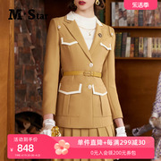 m-star明星系列秋季卡其色西装，外套女复古设计感气质女神范