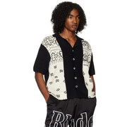 rhude男士短袖卡通图案，拼色设计开襟针织衫，羊毛衫banco潮流短袖