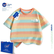 NASA亲子装夏装一家三口短袖2024潮牌全家装条纹母子夏款t恤