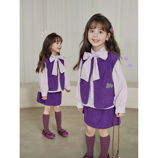naixibaby|本期b入!女童时髦格纹拼接紫色，马甲+半身裙带短裤