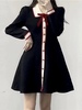 小香风针织连衣裙欧洲站法式冬茶里茶气套装黑色蝴蝶结长袖红色