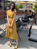 黄色v领雪纺海边度假连衣裙2024女装高级感气质修身裙子夏季