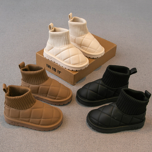 儿童雪地靴2023冬季男童鞋，女童靴子加绒加厚棉靴防水防滑皮面