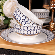 蓝色经典香榭丽舍陶瓷餐具家用米饭碗高颜值网红金边碗碟勺套装