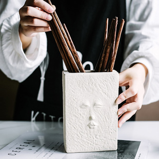 简约筷子筒架轻奢陶瓷筒方形摆件北欧创意人脸抽象收纳筒