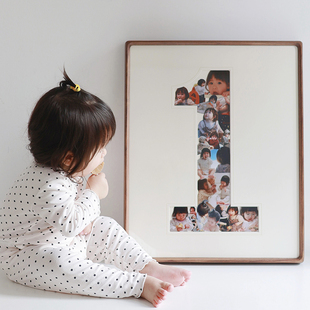 宝宝1周岁纪念相框diy定制周岁礼物打印照片儿童成长记录实木画框