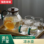 日式家用凉水壶高硼硅玻璃茶壶大容量冷水壶透明成套冰川纹凉水壶
