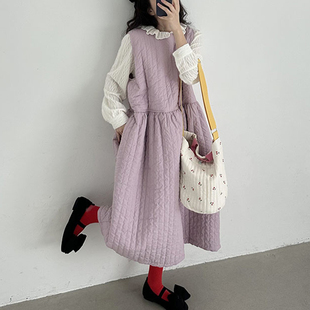 韩国chic法式甜美娃娃领蕾丝花边，衬衫+圆领夹棉马甲背心连衣裙女
