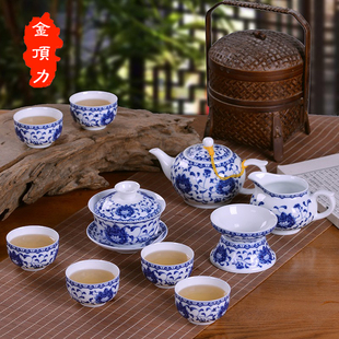 景德镇青花陶瓷功夫茶具套装粉彩盖碗茶壶薄胎家用办公室茶具