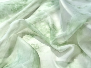 柔软垂感透明 淡绿色水墨不规则扎染化纤天丝布料 纱裙汉服面料