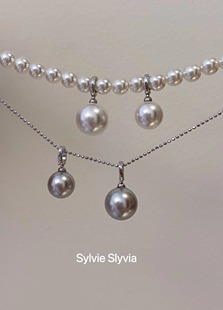 施家奥地利强光单颗银灰珍珠，吊坠万能扣s925纯银，项链简约高级感女