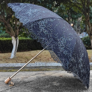 复古高档黑色蕾丝银线，刺绣太阳伞黑胶防紫外线，遮阳晴雨两用洋伞