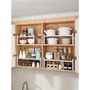 厨房台面橱柜隔板分层收纳架可伸缩锅架置物架厨房调料架碗碟架