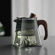 家用玻璃泡茶壶耐高温煮茶壶木把带过滤茶水分离花茶壶茶壶套装