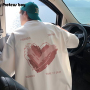 ProteusBoy短袖t恤男夏季男士爱心涂鸦印花纯棉透气圆领半袖T