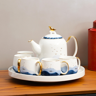 国潮风水墨陶瓷水杯子茶壶水壶茶杯杯具套装家用客厅待客茶具水具