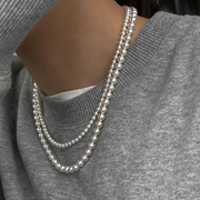 灰珠项链正圆珍珠项链女生个性铂金灰色珠施家倪妮同款baby珠