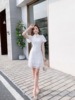 蕾丝改良旗袍连衣裙2024夏季超仙白色复古气质立领盘扣短裙VV
