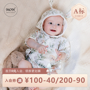 monbouton婴儿衣服夏季纱布，短袖和尚服薄款a类，新生儿连体衣爬服