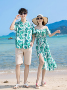 衬衫短袖亲子装夏装一家三口四口三亚海边旅行洋气母女拍照沙滩裙