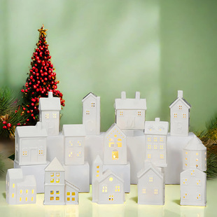 北欧陶瓷烛台小房子LED夜灯氛围灯圣诞节装饰摆件工艺品外贸