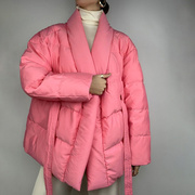 高货JY22326秋季女装外套2023加厚保暖防寒V领收腰绑带百