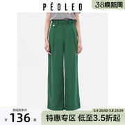 飘蕾绿色休闲裤女春季2024裤子，高腰显瘦阔腿裤，气质直筒裤长裤