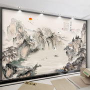 电视背景墙壁纸客厅现代简约新中式水墨画山水画风景墙纸壁画墙布