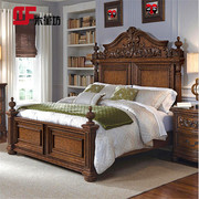 美高床轻奢橡木床k木实法式乡村复古做旧1.8米双人床式端雕花家具