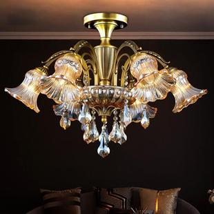 澳米欧式铜灯 全铜吊灯 美式客厅卧室水晶灯具 复古纯铜吊灯饰 6