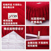 婚庆夹棉毛巾绣床裙四件套，结婚喜庆大红纯棉，全棉床罩被套床上用品