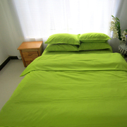 简约纯色磨毛四件套果绿色床单，被套罩床上用品纯棉学生宿舍三件套