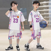 男童夏装套装篮球服短袖23号詹姆斯洋气酷帅速干球衣小学生训练服