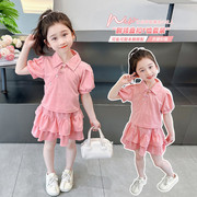 女童夏季套装2024最韩版polo领短裤，短袖时尚洋气薄款两件套潮
