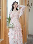 夏季 粉色雪纺吊带两件套装法式温柔风仙女裙子气质超仙动漫