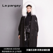 Lapargay纳帕佳女装冬季黑色中长款连帽保暖羽绒服棉服