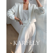 karfely凯菲莱日本进口三醋酸小西装，薄款西服外套短款修身收腰