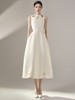 设计感轻奢连衣裙女小众，越南设计师镂空镶钻气质，小礼服白色长裙