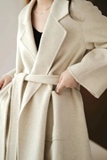 2023秋冬粉色米白色双面羊绒大衣女中长款系带宽松毛呢外套