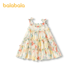 巴拉巴拉女童连衣裙，2024夏季儿童裙子，雪纺吊带蛋糕裙宝宝童装