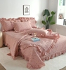 纯色绣花全棉水洗棉，床盖四件套多功能，花边夹棉被套绗缝床盖三件套