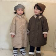 儿童棉衣加绒加厚保暖男童装冬季中长款女童棉服2023宝宝外套
